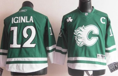 Personalized Youth Calgary Flames #12 Jarome Iginla St. Patrick’s Day Green Jersey