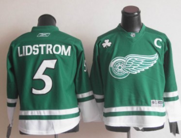 Personalized Youth Detroit Red Wings #5 Nicklas Lidstrom St. Patrick’s Day Green Kids Jersey