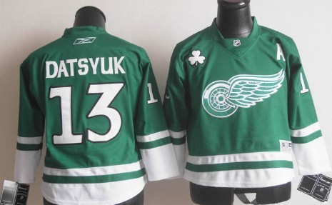 Personalized Youth Detroit Red Wings #13 Pavel Datsyuk St. Patrick’s Day Green Kids Jersey