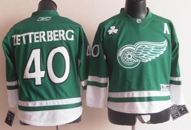 Personalized Youth Detroit Red Wings #40 Henrik Zetterberg St. Patrick’s Day Green Kids Jersey
