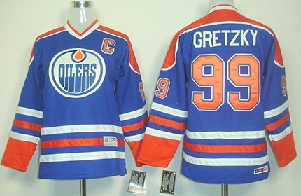 Personalized Youth Edmonton Oilers #99 Wayne Gretzky Royal Blue Throwback CCM Jersey