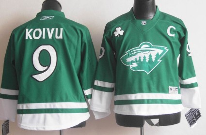 Personalized Youth Minnesota Wild #9 Mikko Koivu St. Patrick’s Day Green Jersey