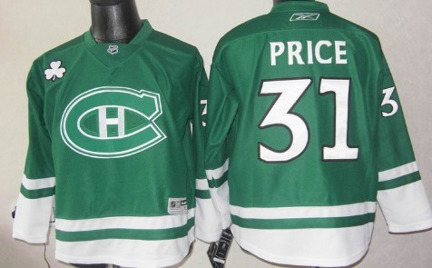 Personalized Youth Montreal Canadiens #31 Carey Price St. Patrick’s Day Green Jersey