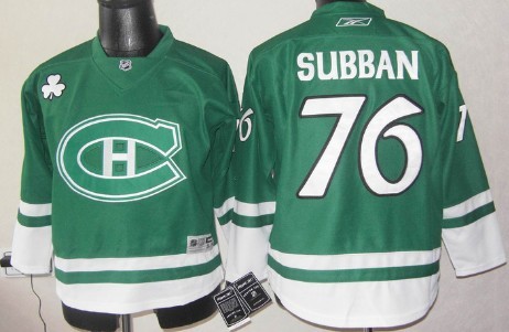 Personalized Youth Montreal Canadiens #76 P.K. Subban St. Patrick’s Day Green Jersey