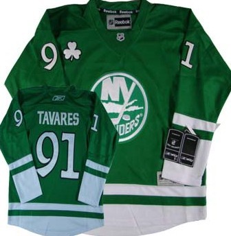 Personalized Youth New York Islanders #91 John Tavares St. Patrick’s Day Green Jersey