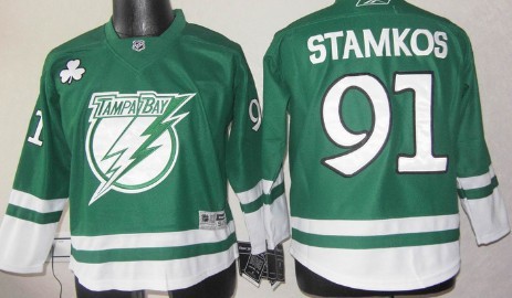 Personalized Youth Tampa Bay Lightning #91 Steven Stamkos St. Patrick’s Day Green Jersey