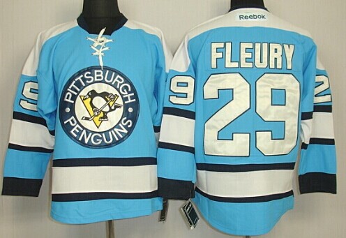 Personalized Youth Pittsburgh Penguins #29 Marc-Andre Fleury Light Blue Jersey