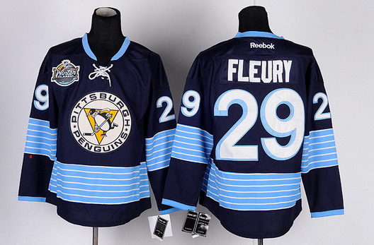 Personalized Youth Pittsburgh Penguins #29 Marc-Andre Fleury Navy Blue Third Jersey