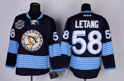 Personalized Youth Pittsburgh Penguins #58 Kris Letang Navy Blue Third Jersey