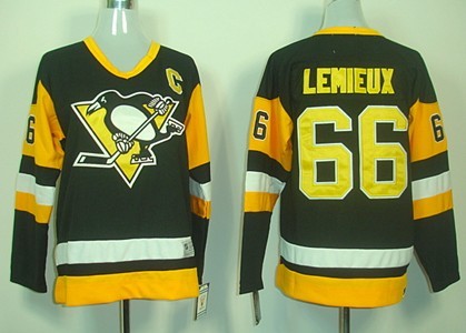 Personalized Youth Pittsburgh Penguins #66 Mario Lemieux Black Throwback CCM Jersey