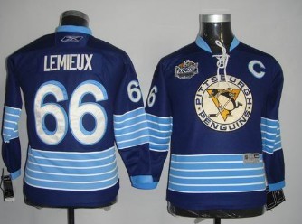 Personalized Youth Pittsburgh Penguins #66 Mario Lemieux Navy Blue Third Jersey