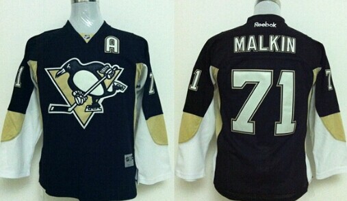 Personalized Youth Pittsburgh Penguins #71 Evgeni Malkin Black Jersey