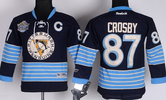 Personalized Youth Pittsburgh Penguins #87 Sidney Crosby Navy Blue Third Jersey