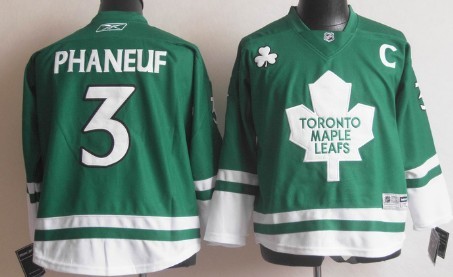 Personalized Youth Toronto Maple Leafs #3 Dion Phaneuf St. Patrick’s Day Green Jersey