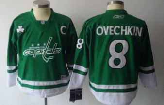 Personalized Youth Washington Capitals #8 Alex Ovechkin St. Patrick’s Day Green Jersey