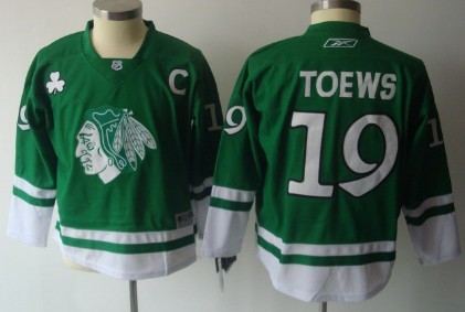 Personalized Youth Chicago Blackhawks #19 Janathan Toews St. Patrick’s Day Green Jersey