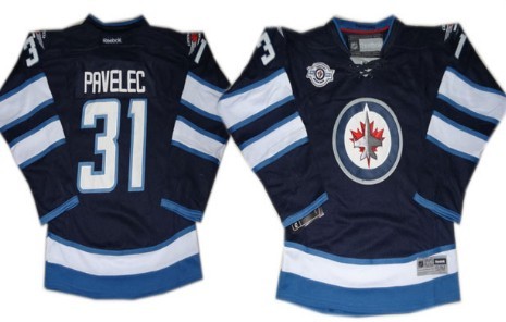 Personalized Youth Winnipeg Jets #31 Ondrej Pavelec Navy Blue Jersey