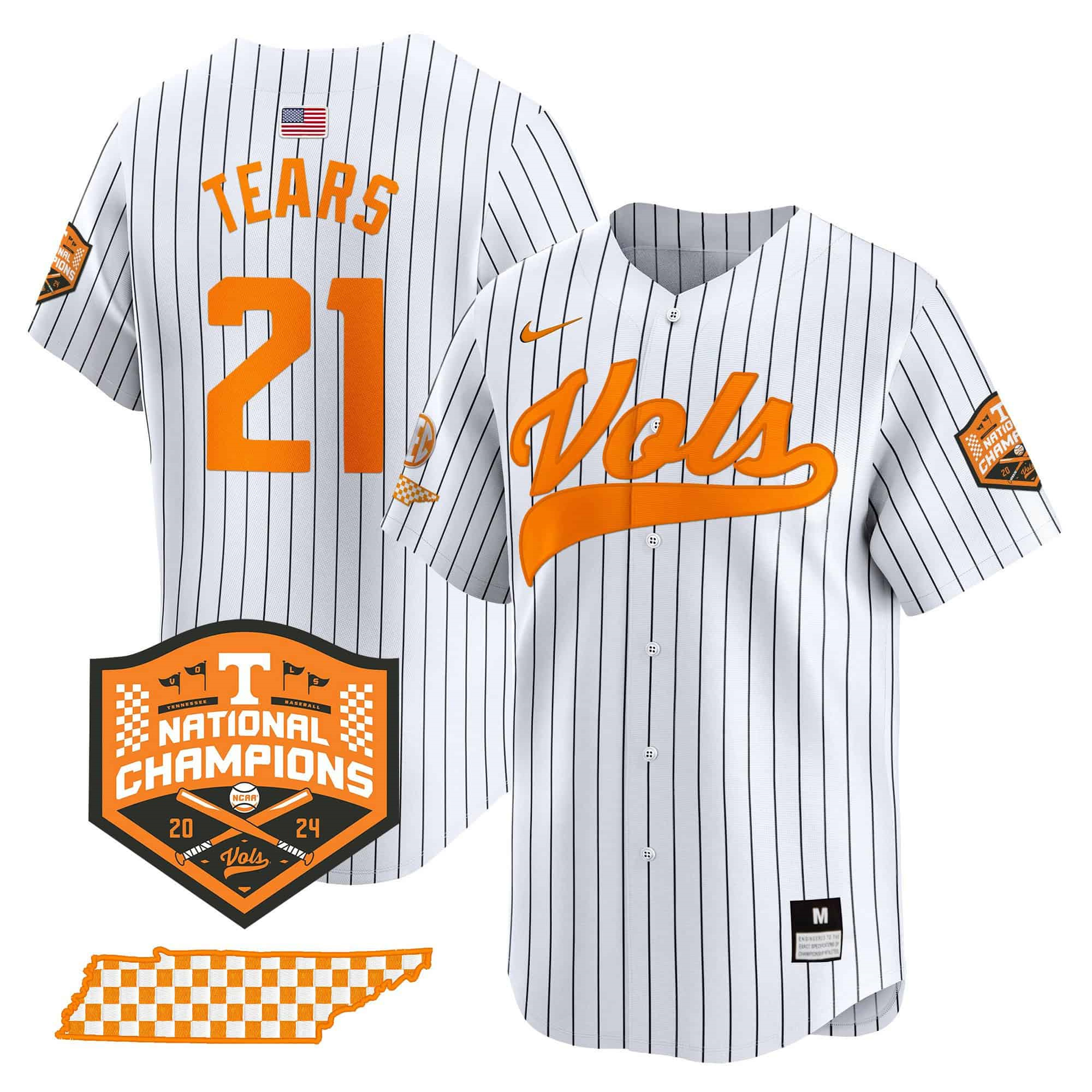 Personalized Tennessee Volunteers 2024 Champions Premier Limited baseball Jersey All Stitched Pinstripe #21 Kavares Tears