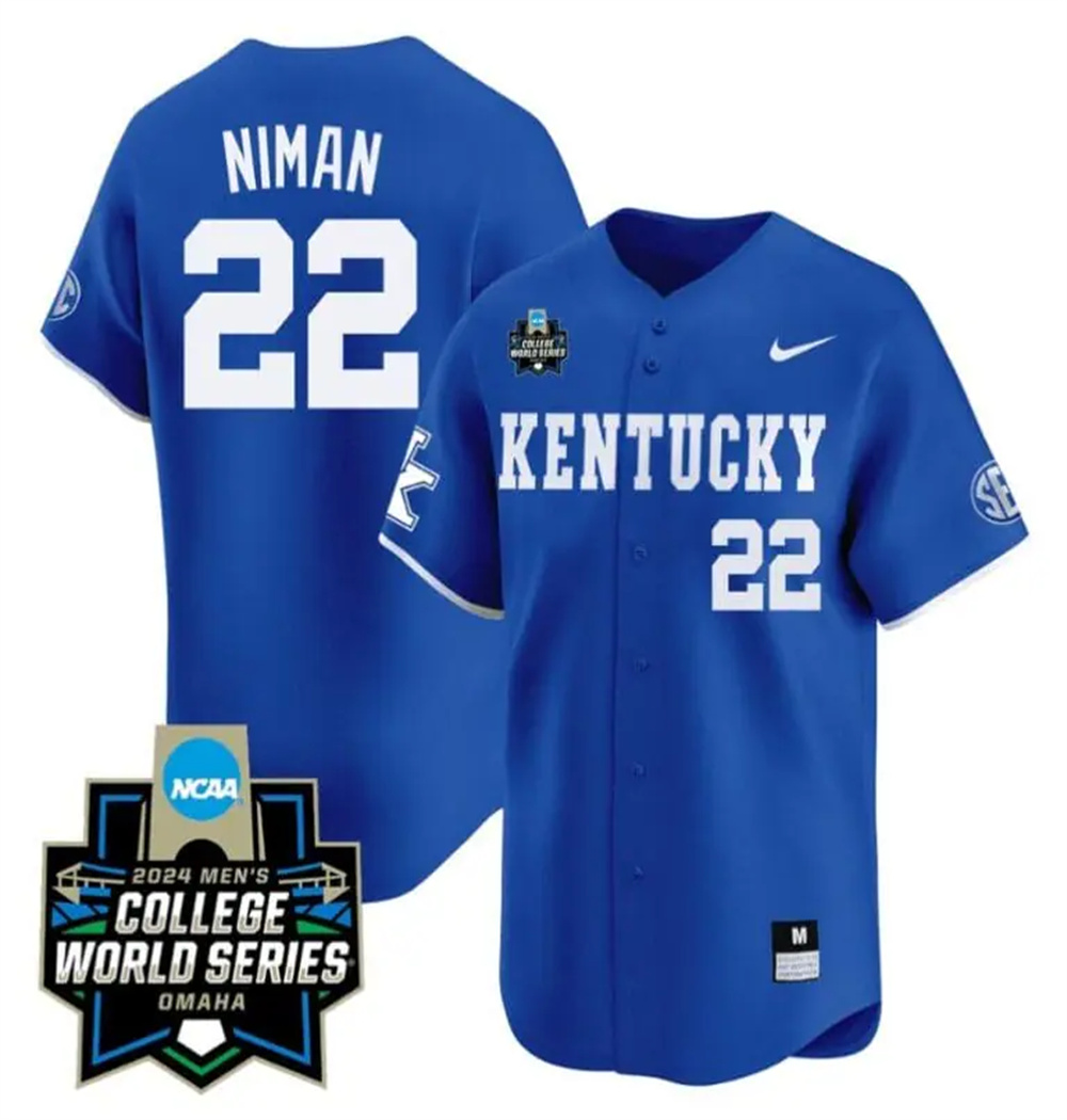 Personalized Dom Niman Jersey #22 Kentucky Wildcats 2024 College World Series Premier Limited NCAA Baseball Stitched Blue