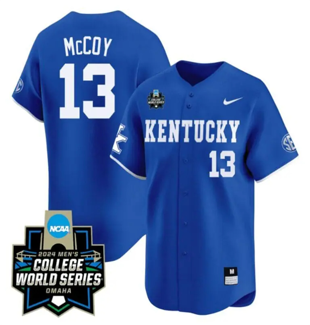 Personalized James McCOY Jersey #13 Kentucky Wildcats 2024 College World Series Premier Limited NCAA Baseball Stitched Blue
