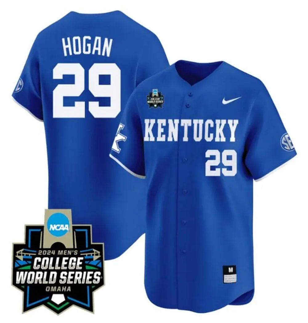 Personalized Robert Hogan Jersey #29 Kentucky Wildcats 2024 College World Series Premier Limited NCAA Baseball Stitched Blue