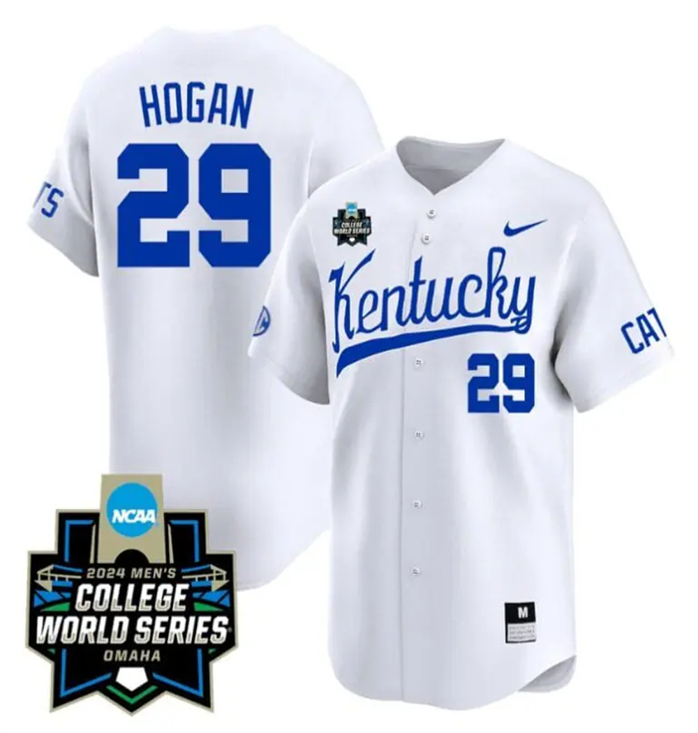 Personalized Robert Hogan Jersey #29 Kentucky Wildcats 2024 College World Series Premier Limited NCAA Baseball Stitched White