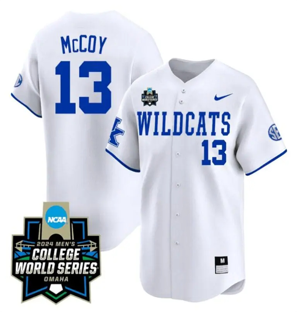 Personalized James McCOY Jersey #13 Kentucky Wildcats 2024 College World Series Premier Limited NCAA Baseball Stitched Wildcats White
