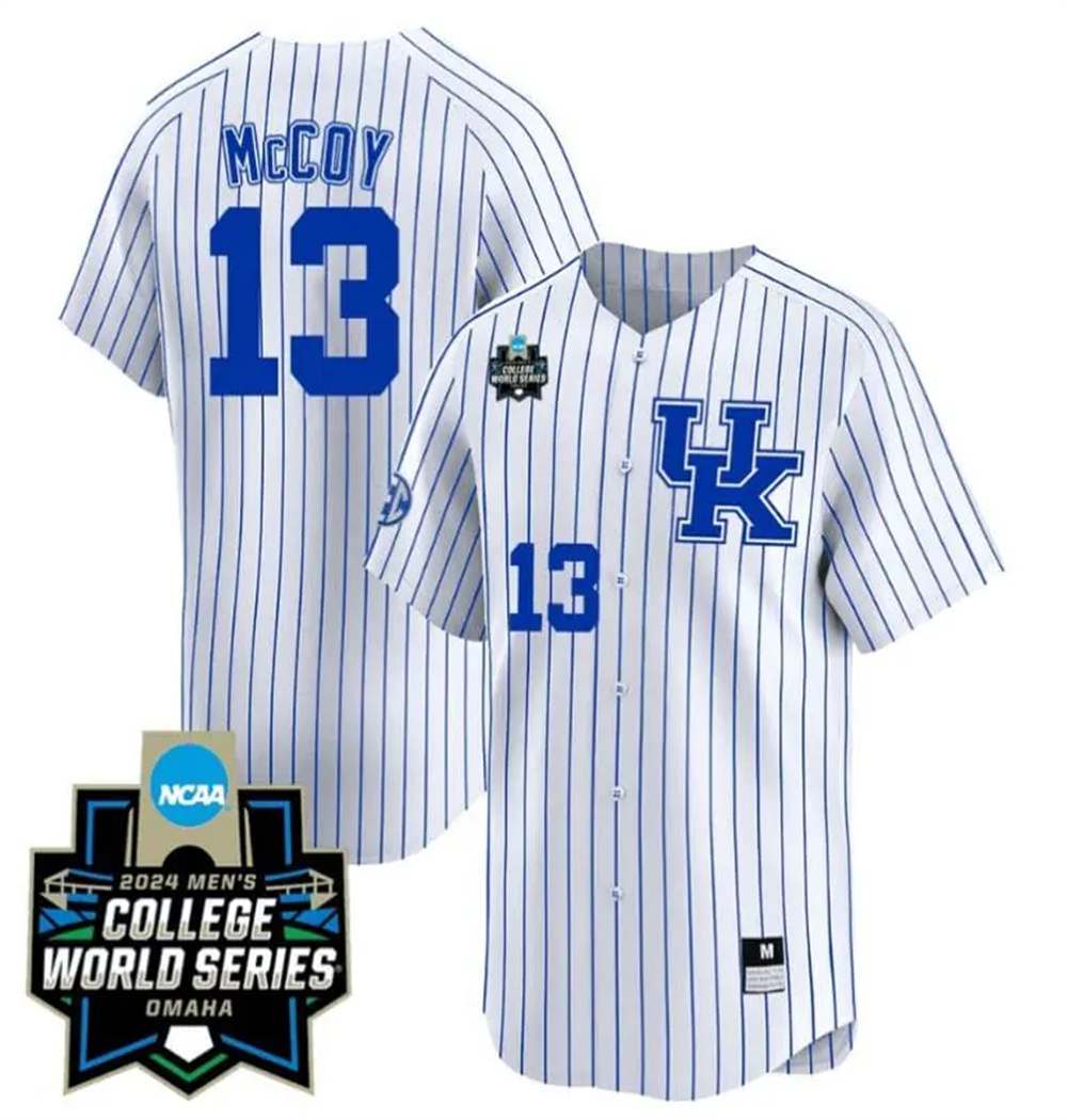 Personalized James McCOY Jersey #13 Kentucky Wildcats 2024 College World Series Premier Limited NCAA Baseball Stitched White Pinstripe