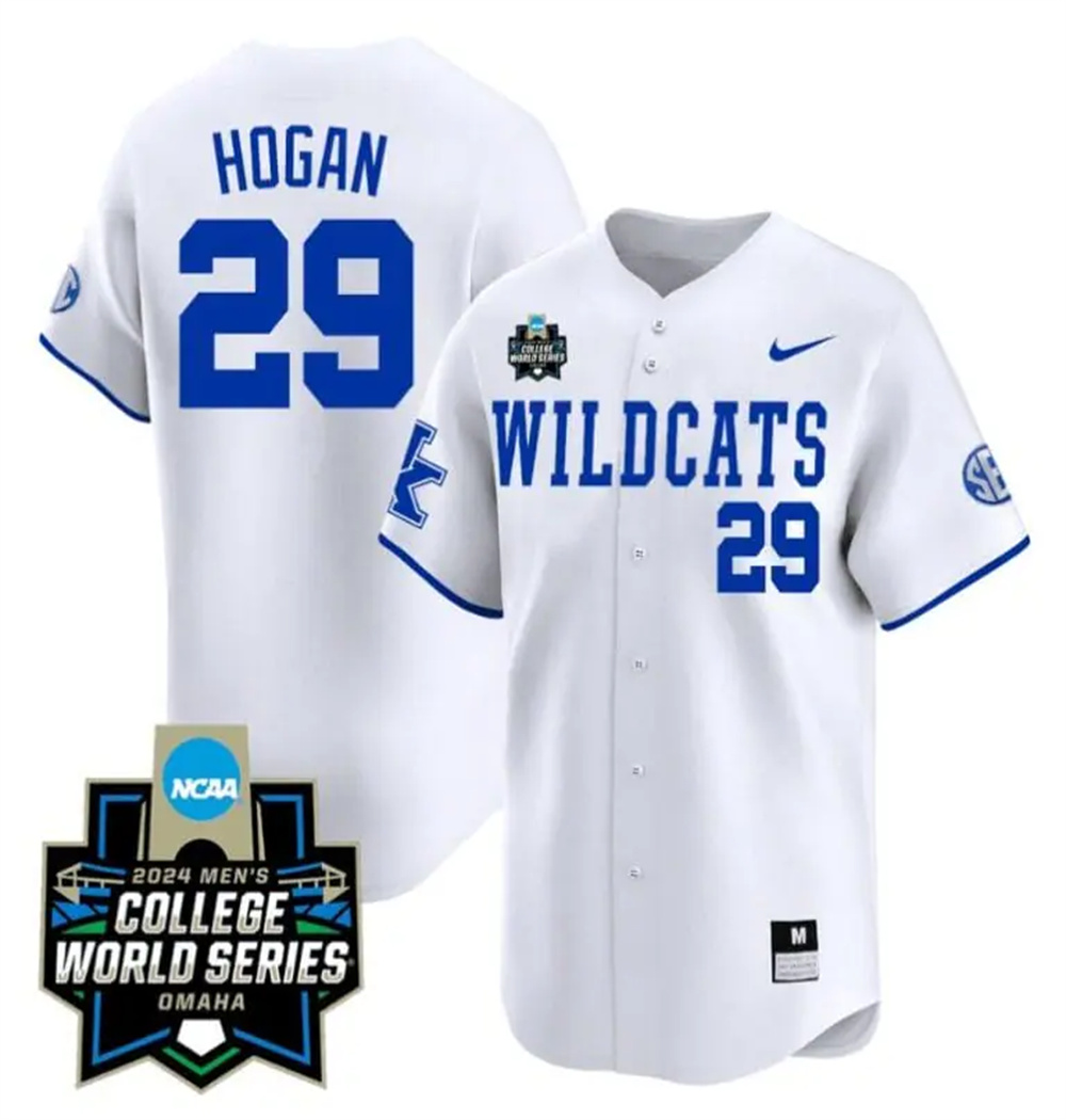 Personalized Robert Hogan Jersey #29 Kentucky Wildcats 2024 College World Series Premier Limited NCAA Baseball Stitched Wildcats White