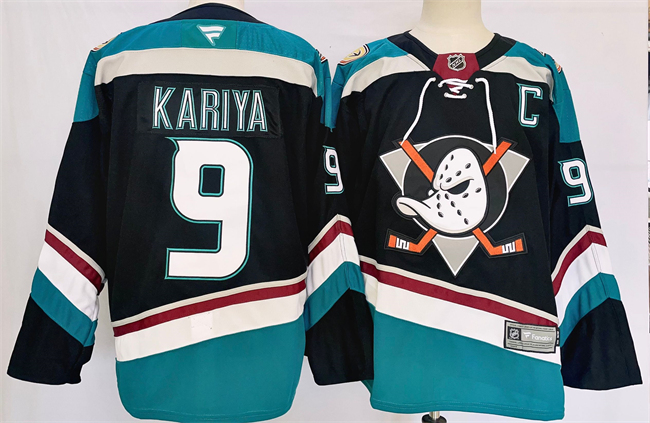 Personalized Men’s Anaheim Ducks #9 Paul Kariya Black Teal 2024-25 Stitched Jersey