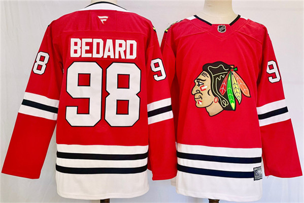 Personalized Men’s Chicago Blackhawks #98 Connor Bedard Red Stitched Hockey Jersey