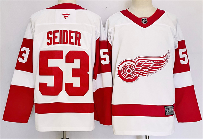 Personalized Men’s Detroit Red Wings #53 Moritz Seider White 2024-25 Stitched Jersey
