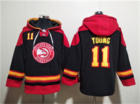 Personalized Men’s Atlanta Hawks #11 Trae Young Black Red Lace-Up Pullover Hoodie