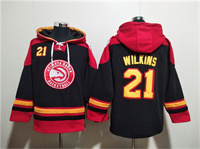 Personalized Men’s Atlanta Hawks #21 Dominique Wilkins Black Red Lace-Up Pullover Hoodie