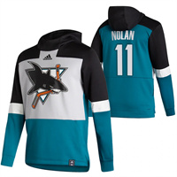 Personalized San Jose Sharks #11 Owen Nolan Reverse Retro Pullover Hoodie Gray Teal