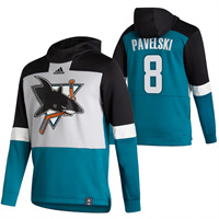 Personalized San Jose Sharks #8 Joe Pavelski Reverse Retro Pullover Hoodie Gray Teal