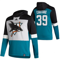Personalized San Jose Sharks #39 Logan Couture Reverse Retro Pullover Hoodie Gray Teal