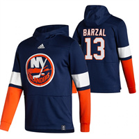 Personalized New York Islanders #13 Mathew Barzal Reverse Retro Pullover Hoodie Navy