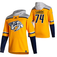 Personalized Nashville Predators #74 Juuse Saros Reverse Retro Pullover Hoodie Gold
