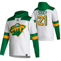 Personalized Minnesota Wild #21 Carson Soucy Reverse Retro Pullover Hoodie White
