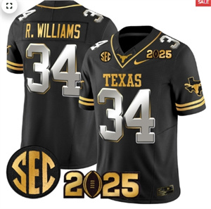 Personalized Men’s Texas Longhorns 2025 CFP Final Gold Patch Limited Jersey Black Limited Ricky Williams