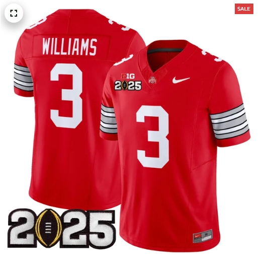 Personalized Men’s Ohio State Buckeyes ‘Heritage Stripe’ 2025 CFP Final Patch Limited Jersey Red Miyan Williams