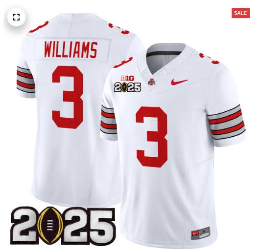 Personalized Men’s Ohio State Buckeyes ‘Heritage Stripe’ 2025 CFP Final Patch Limited Jersey White Miyan Williams