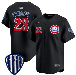 Personalized Men’s Chicago Cubs Blue Alternate Premier Limited baseball Jersey All Stitched Black #23 Ryne Sandberg