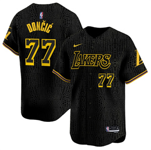 Personalized Men’s Los Angeles Lakers Black #77 Luka Doncic Baseball Jersey