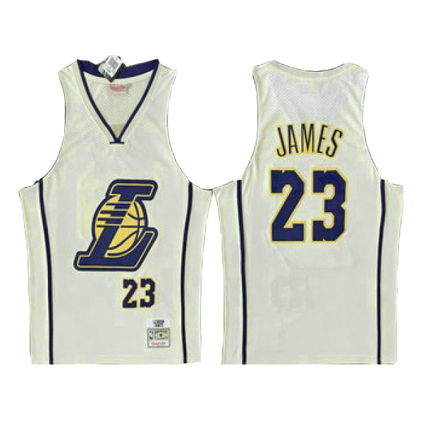 Personalized Men’s Los Angeles Lakers #23 Lebron James Cream Throwback Swingman Jerseys