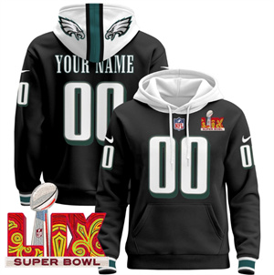 Personalized Custom Philadelphia Eagles Super Bowl LIX Patch Pullover Hoodie Black