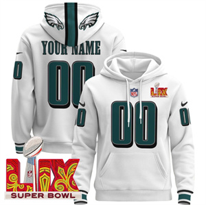 Personalized Custom Philadelphia Eagles Super Bowl LIX Patch Pullover Hoodie White