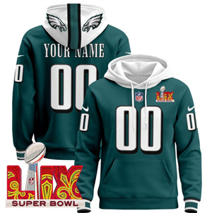 Personalized Custom Philadelphia Eagles Super Bowl LIX Patch Pullover Hoodie Midnight Green