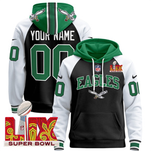 Personalized Custom Men’s Philadelphia Eagles Super Bowl LIX Patch Pullover Hoodie – All Stitched Black Alternate